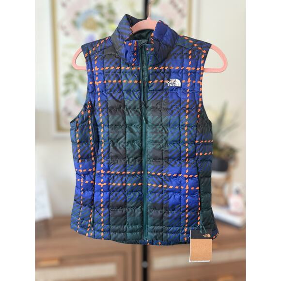NWT The North Face Plaid Printed ThermoBall Eco Vest Blue Green Womens Sze Small - Picture 3 of 13